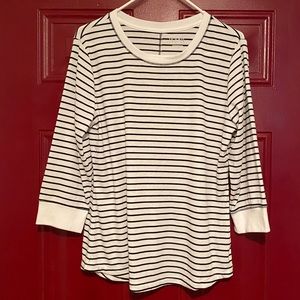 Time and True Ribbed Long Sleeve Shirt White w/Black Stripes Great Condition
